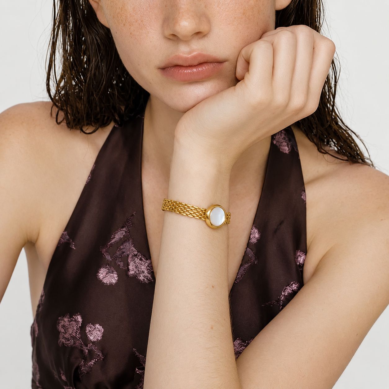 Pulsera De Cadena Gruesa Con Piedra Enchapado En Oro 18K Pulsera 14 ZAPRINI 