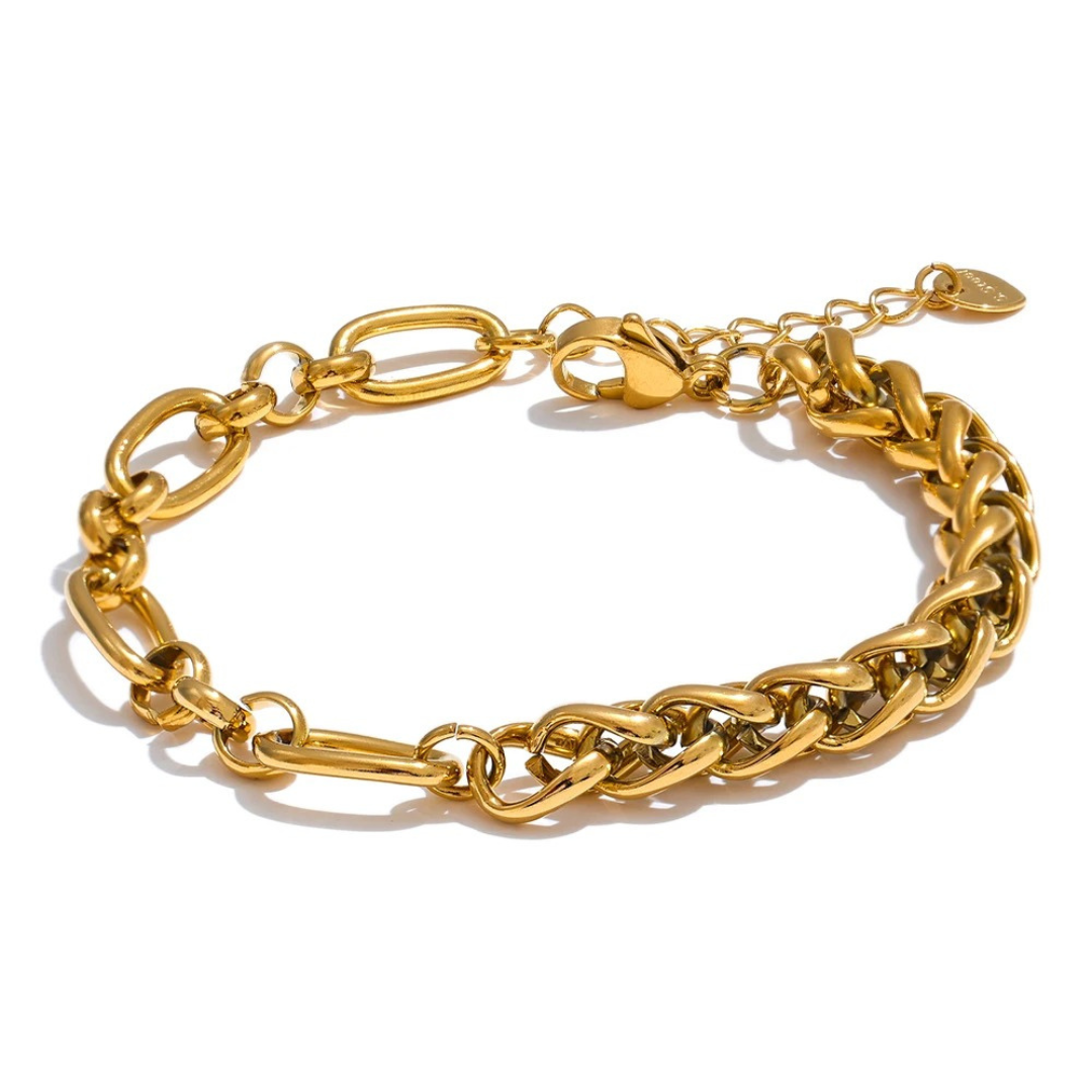 Pulsera De Cadena Mixta Enchapado En Oro 18K