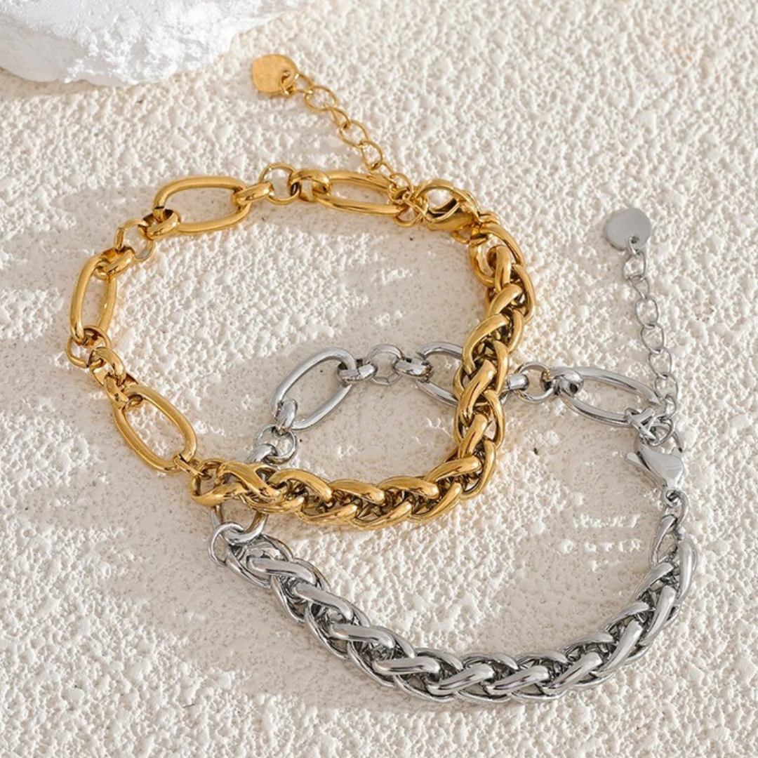 Pulsera De Cadena Mixta Enchapado En Oro 18K