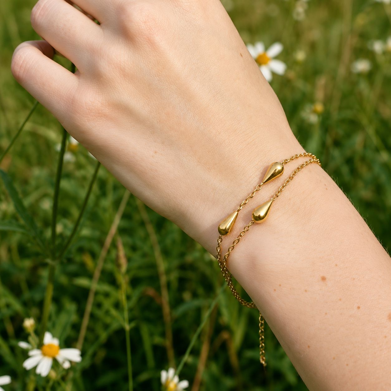 Pulsera Doble Con Colgantes En Forma De Gota Enchapado En Oro 18K Pulsera 13 ZAPRINI 