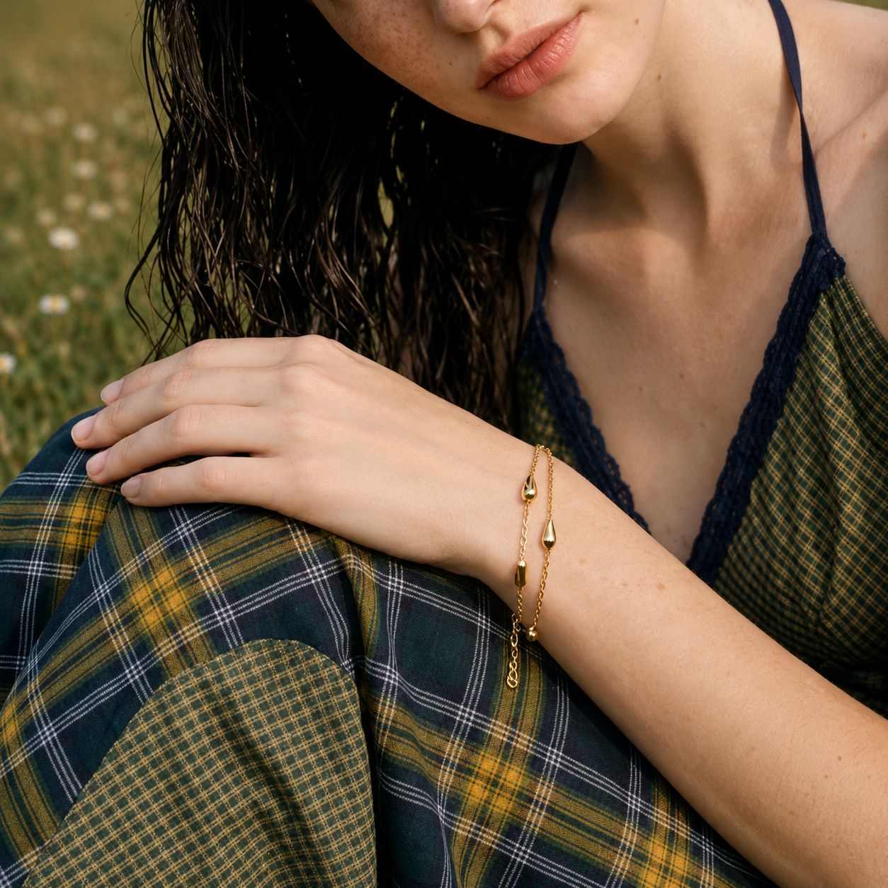 Pulsera Doble Con Colgantes En Forma De Gota Enchapado En Oro 18K Pulsera 13 ZAPRINI 