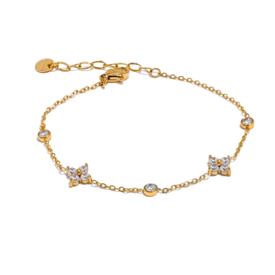 Pulsera Fina Con Cadena De Flores De Circonia Cúbica Enchapado En Oro 18K Pulsera 02 ZAPRINI Oro 