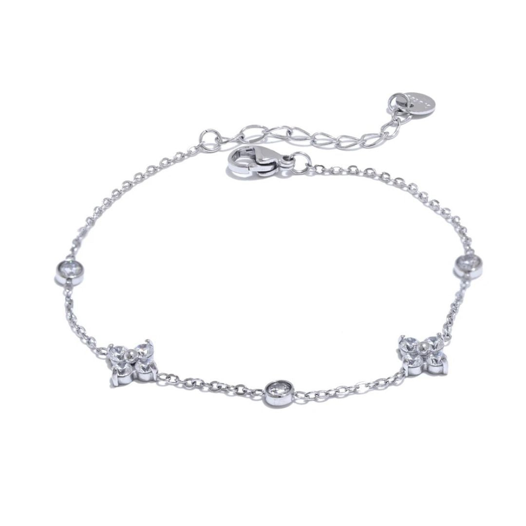 Pulsera Fina Con Cadena De Flores De Circonia Cúbica Enchapado En Oro 18K Pulsera 02 ZAPRINI Plata 