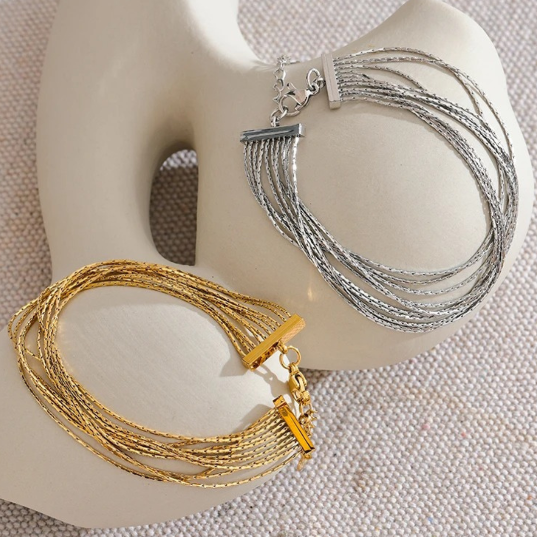 Pulsera Multicapa Enchapado En Oro 18K