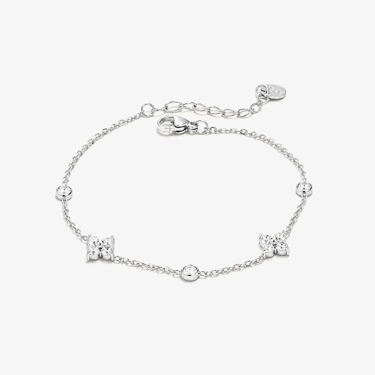 Pulsera Con Cadena De Flores De Circonia Enchapado En Oro 18K