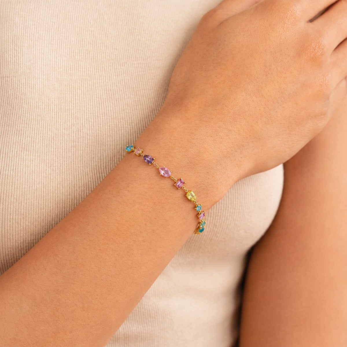 Pulsera Con Circonia Multicolor Enchapado En Oro 18K Pulsera 02 ZAPRINI Oro 