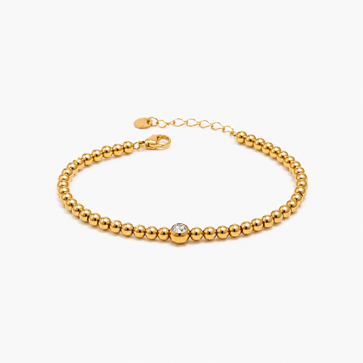 Pulsera Con Cuentas y Circonia Enchapado En Oro 18K