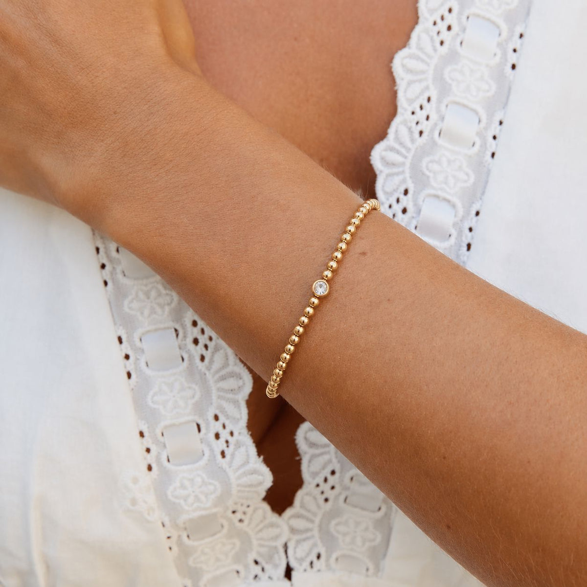 Pulsera Con Cuentas y Circonia Enchapado En Oro 18K Pulsera 01 ZAPRINI Oro 