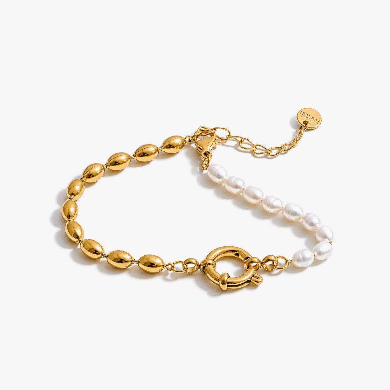 Pulsera De Cadena Con Cuentas De Perlas Naturales Enchapado En Oro 18K Pulsera 11 ZAPRINI 