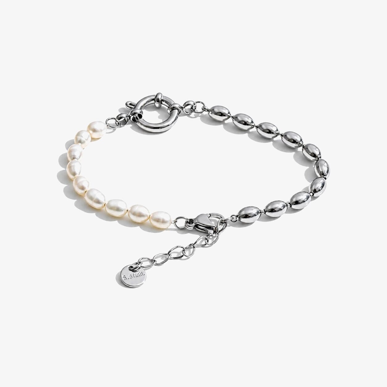 Pulsera De Cadena Con Cuentas De Perlas Naturales Enchapado En Oro 18K Pulsera 11 ZAPRINI Plata 