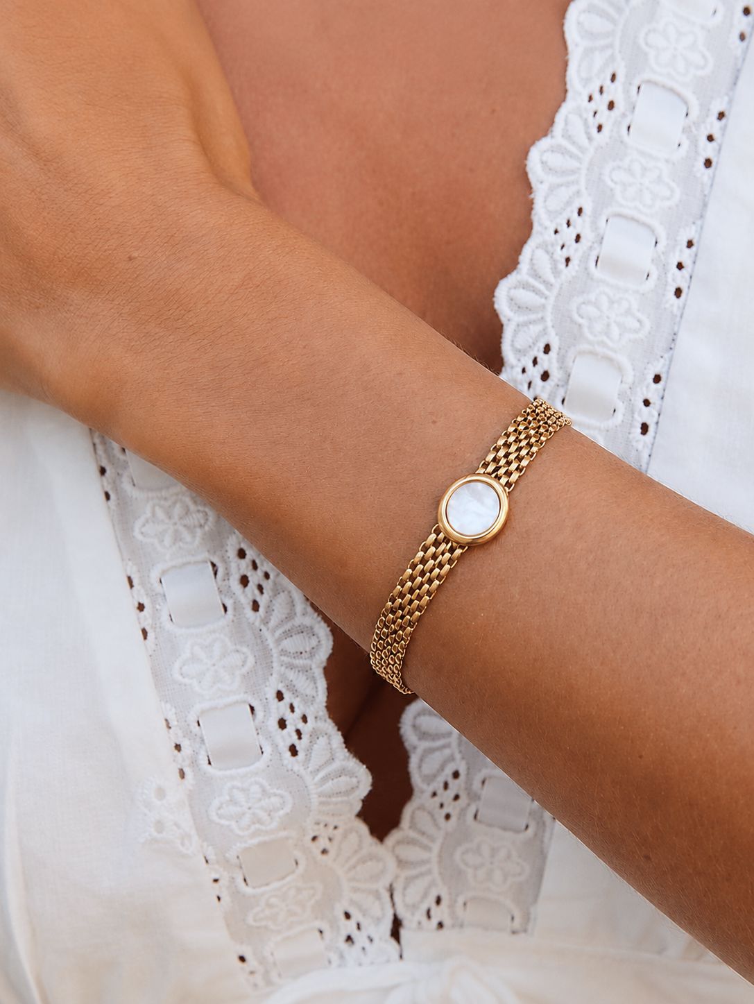 Pulsera De Cadena Gruesa Con Piedra Enchapado En Oro 18K Pulsera 14 ZAPRINI Oro 