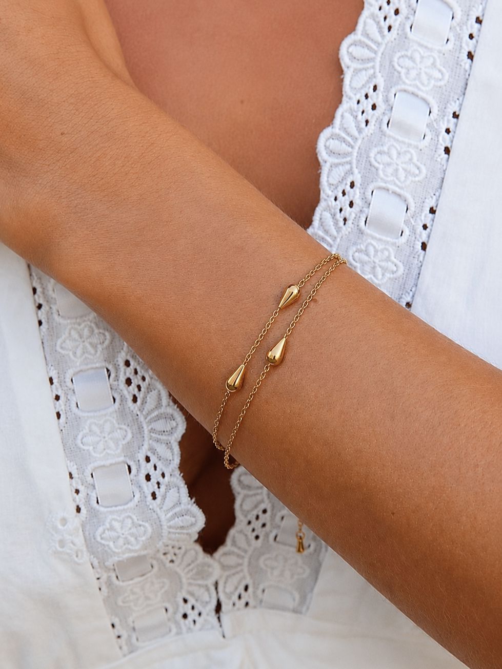 Pulsera Doble Con Colgantes En Forma De Gota Enchapado En Oro 18K Pulsera 13 ZAPRINI Oro 