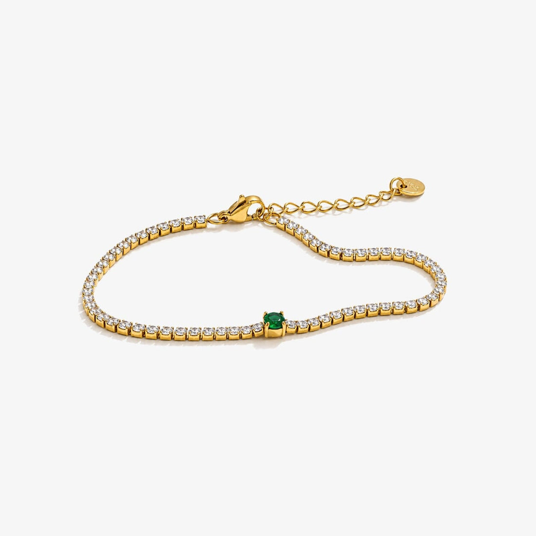 Pulsera Riviera Con Piedra Verde Central Enchapado En Oro 18K Pulsera 03 ZAPRINI Oro 