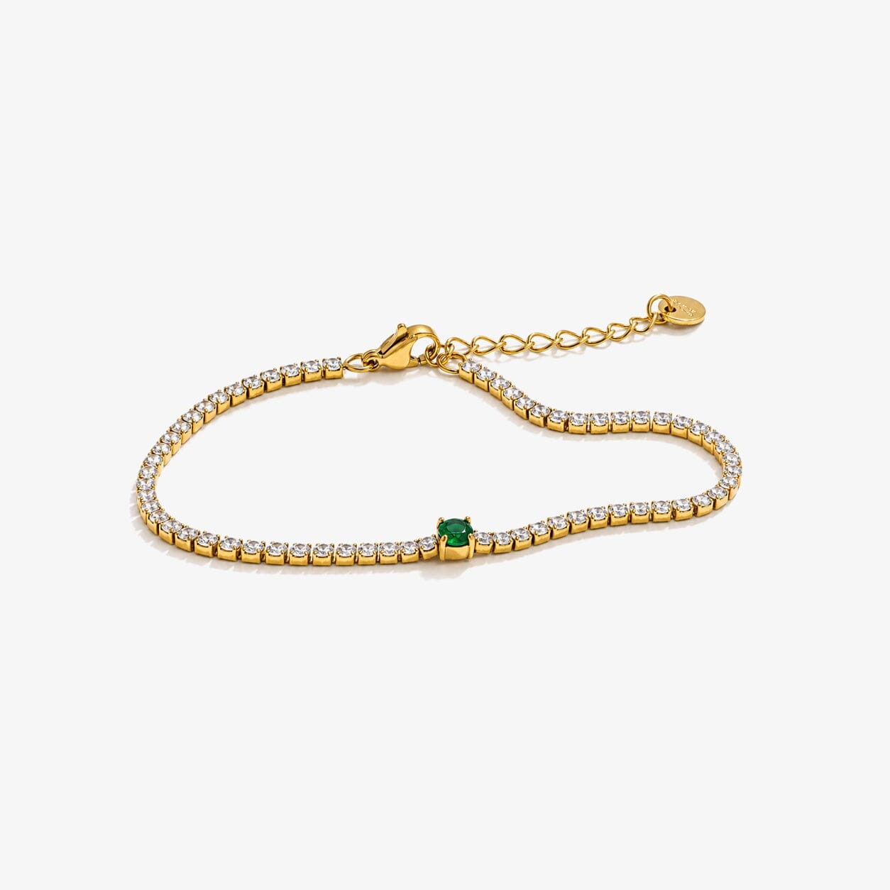 Pulsera Riviera Con Piedra Verde Central Enchapado En Oro 18K Pulsera 03 ZAPRINI Oro 
