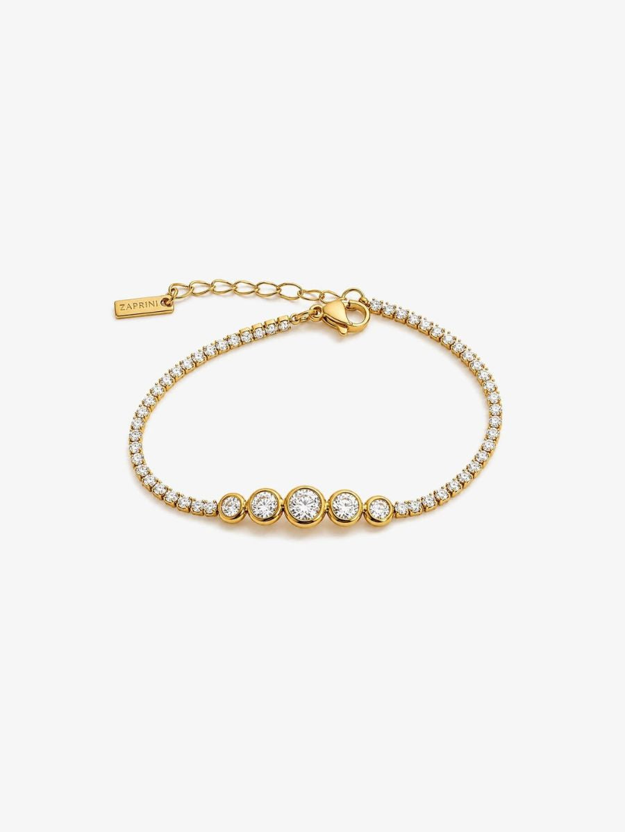 Pulsera Riviera De Circonias Graduadas Enchapado En Oro 18K Pulsera 12 ZAPRINI 