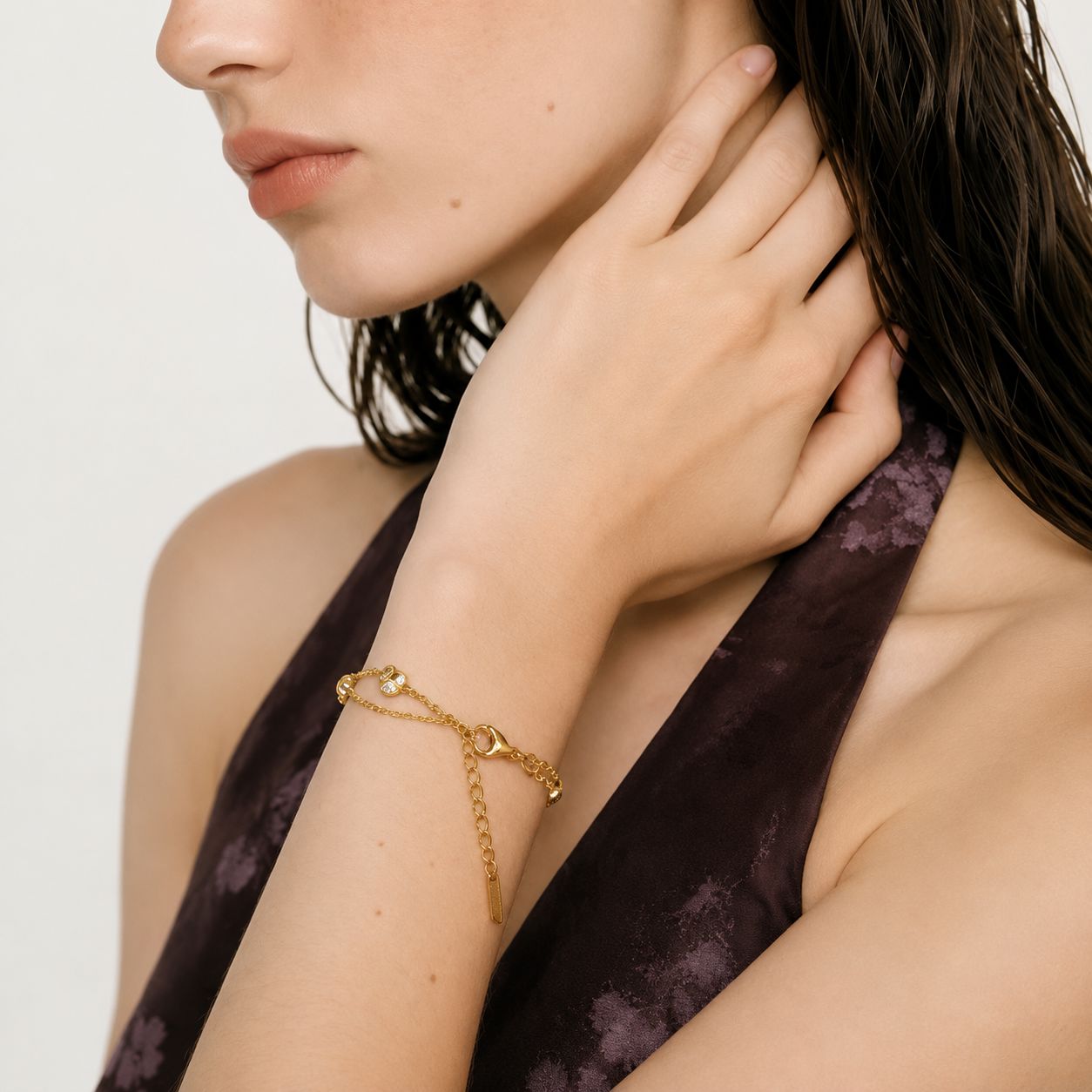Pulsera de Cadena con Corazón de Circonia Enchapado En Oro 18K Pulsera 09 ZAPRINI 