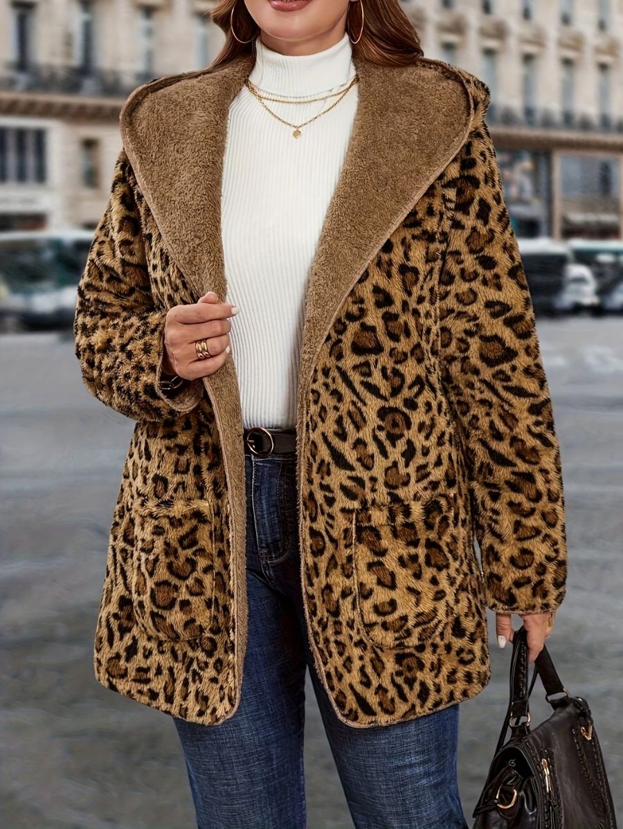 SACO AFELPADO CON ESTAMPADO LEOPARDO Y CAPUCHA Saco 21 ZAPRINI S 