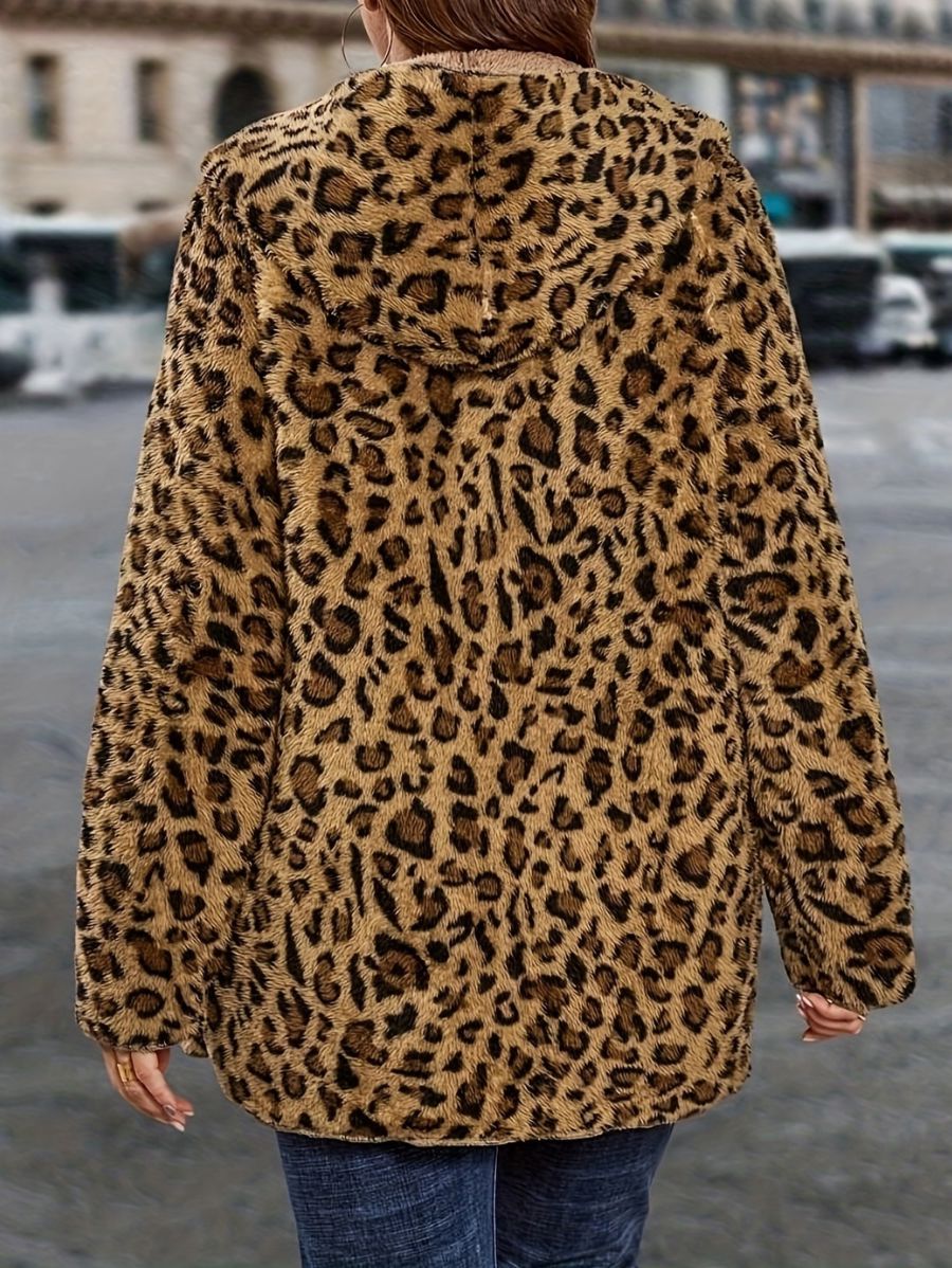 SACO AFELPADO CON ESTAMPADO LEOPARDO Y CAPUCHA Saco 21 ZAPRINI S 