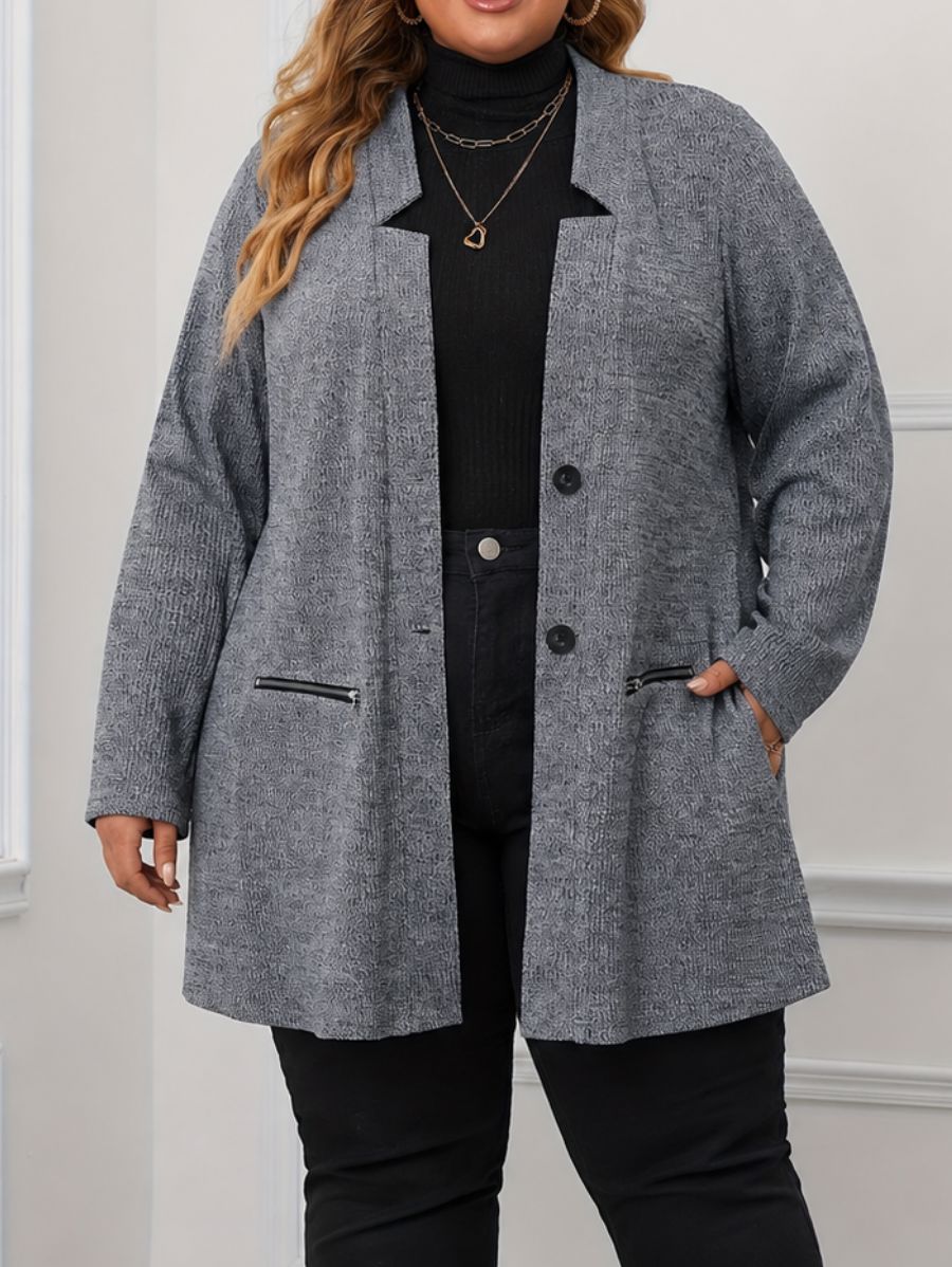 SACO CON BOTONES Y DETALLE DE CIERRE Saco Plus Size 03 ZAPRINI Gris 1XL 