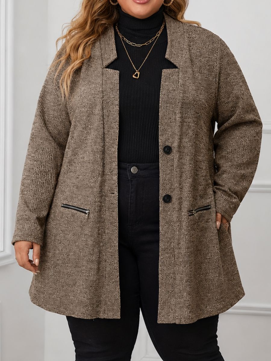 SACO CON BOTONES Y DETALLE DE CIERRE Saco Plus Size 03 ZAPRINI Marrón 1XL 