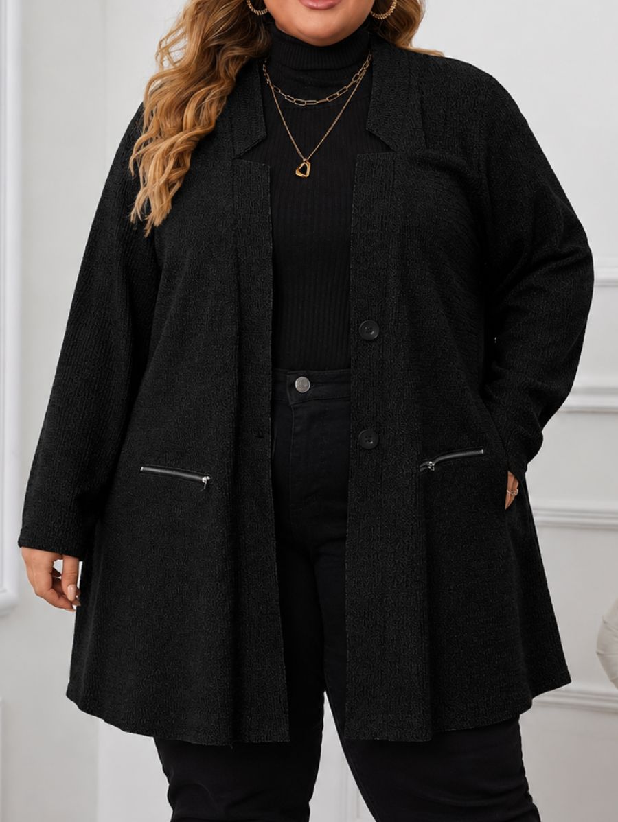 SACO CON BOTONES Y DETALLE DE CIERRE Saco Plus Size 03 ZAPRINI Negro 1XL 