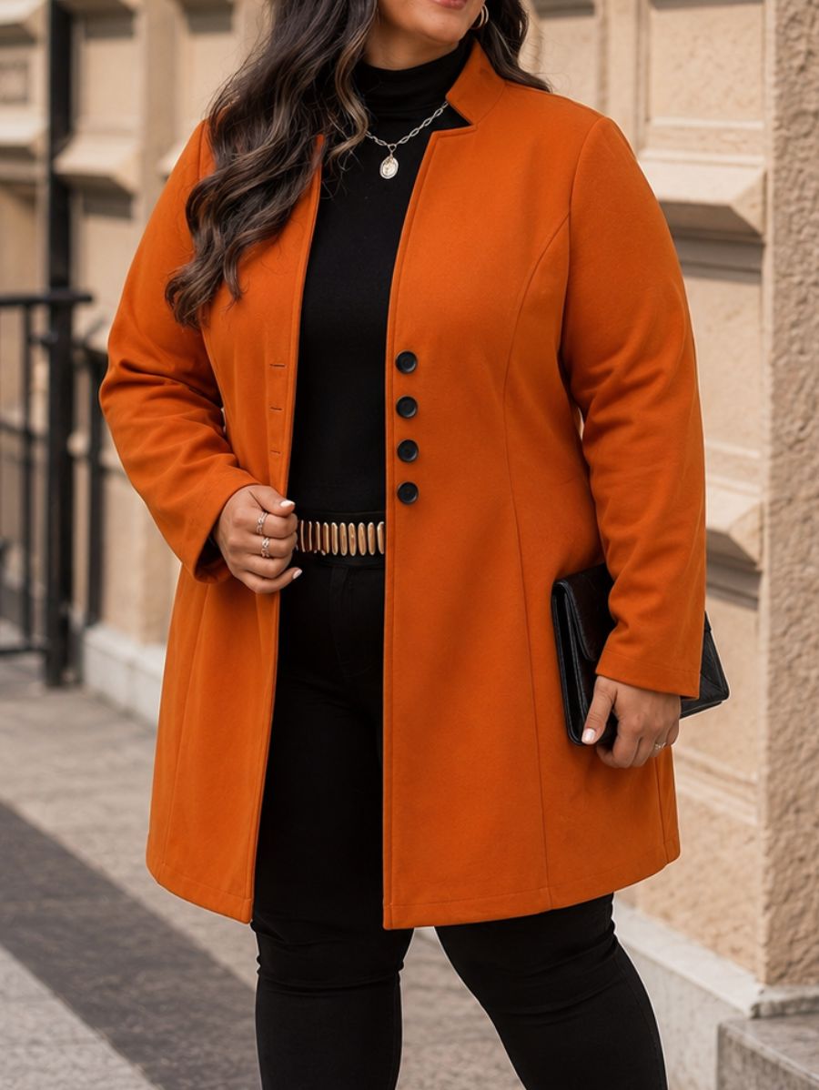 SACO DE PAÑO CON BOTONES Saco Plus Size 01 ZAPRINI Anaranjado 1XL 