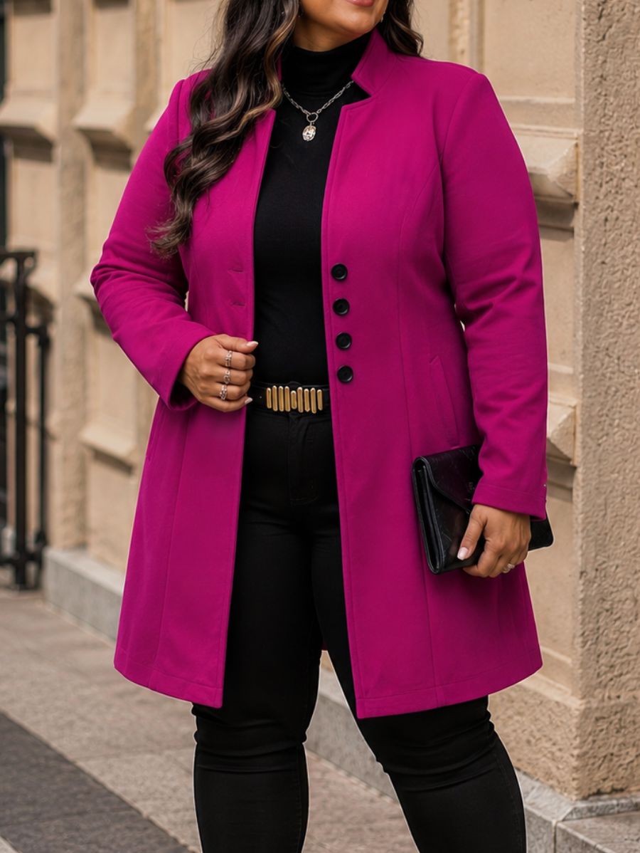 SACO DE PAÑO CON BOTONES Saco Plus Size 01 ZAPRINI Rosa 1XL 