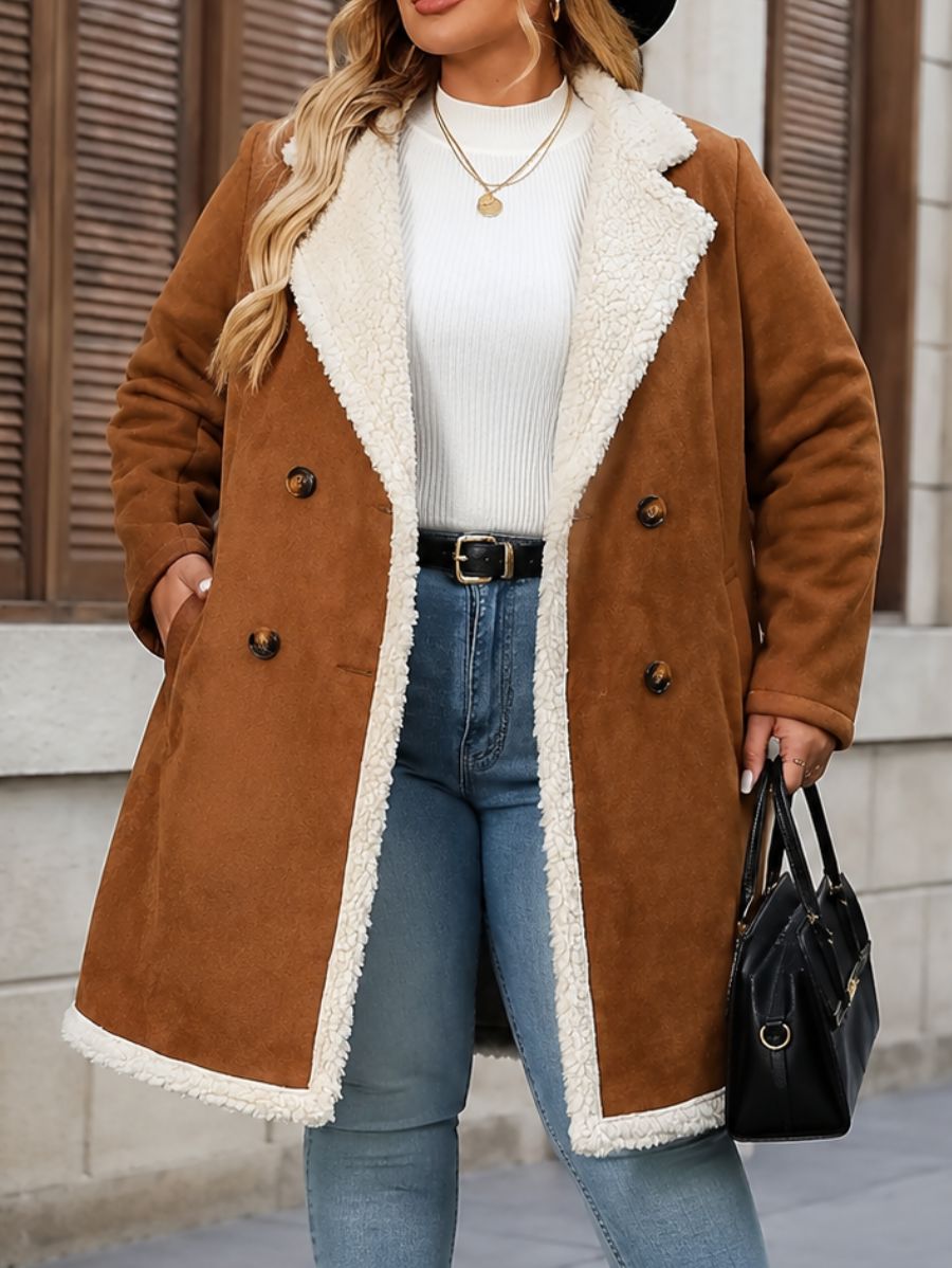 SACO LARGO FORRADO CON CORDERITO PLUS SIZE Saco Plus Size 02 ZAPRINI Marrón 1XL 