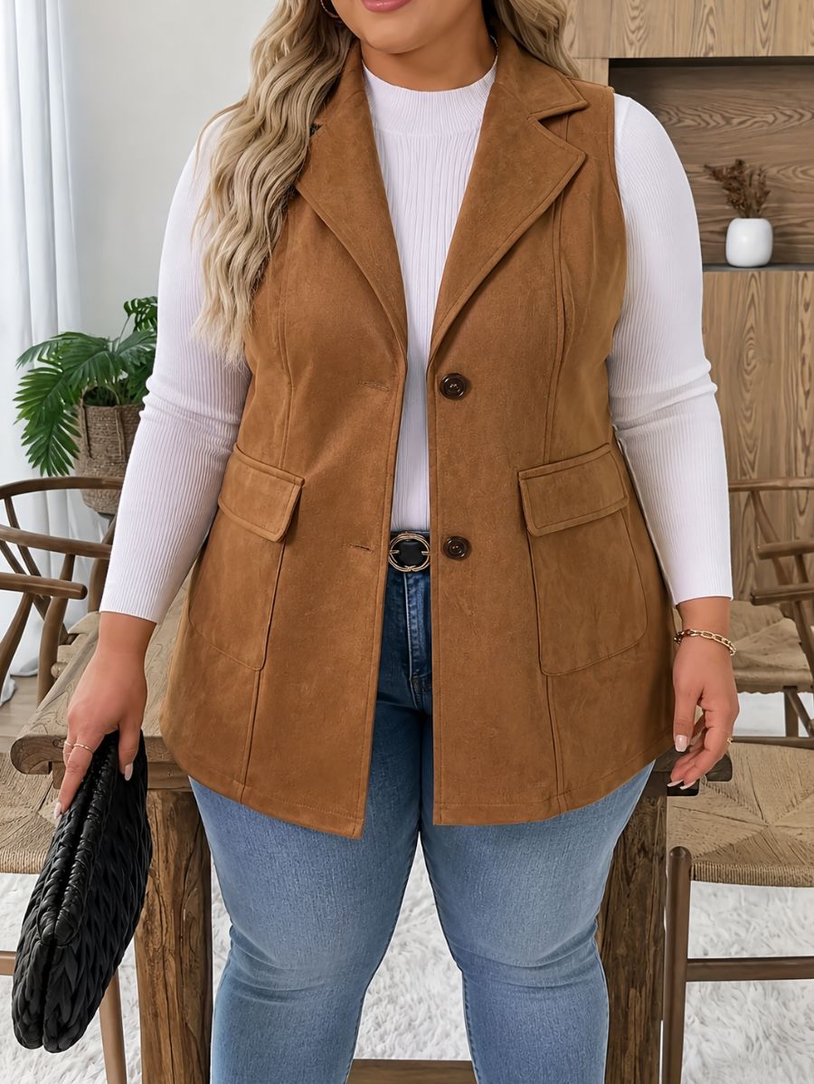 SACO SIN MANGAS CON BOTONES PLUS SIZE Saco Plus Size 06 ZAPRINI Beige 1XL 