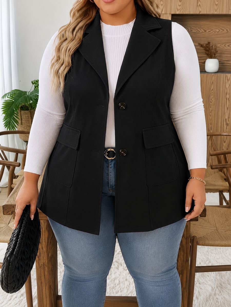 SACO SIN MANGAS CON BOTONES PLUS SIZE Saco Plus Size 06 ZAPRINI Negro 1XL 