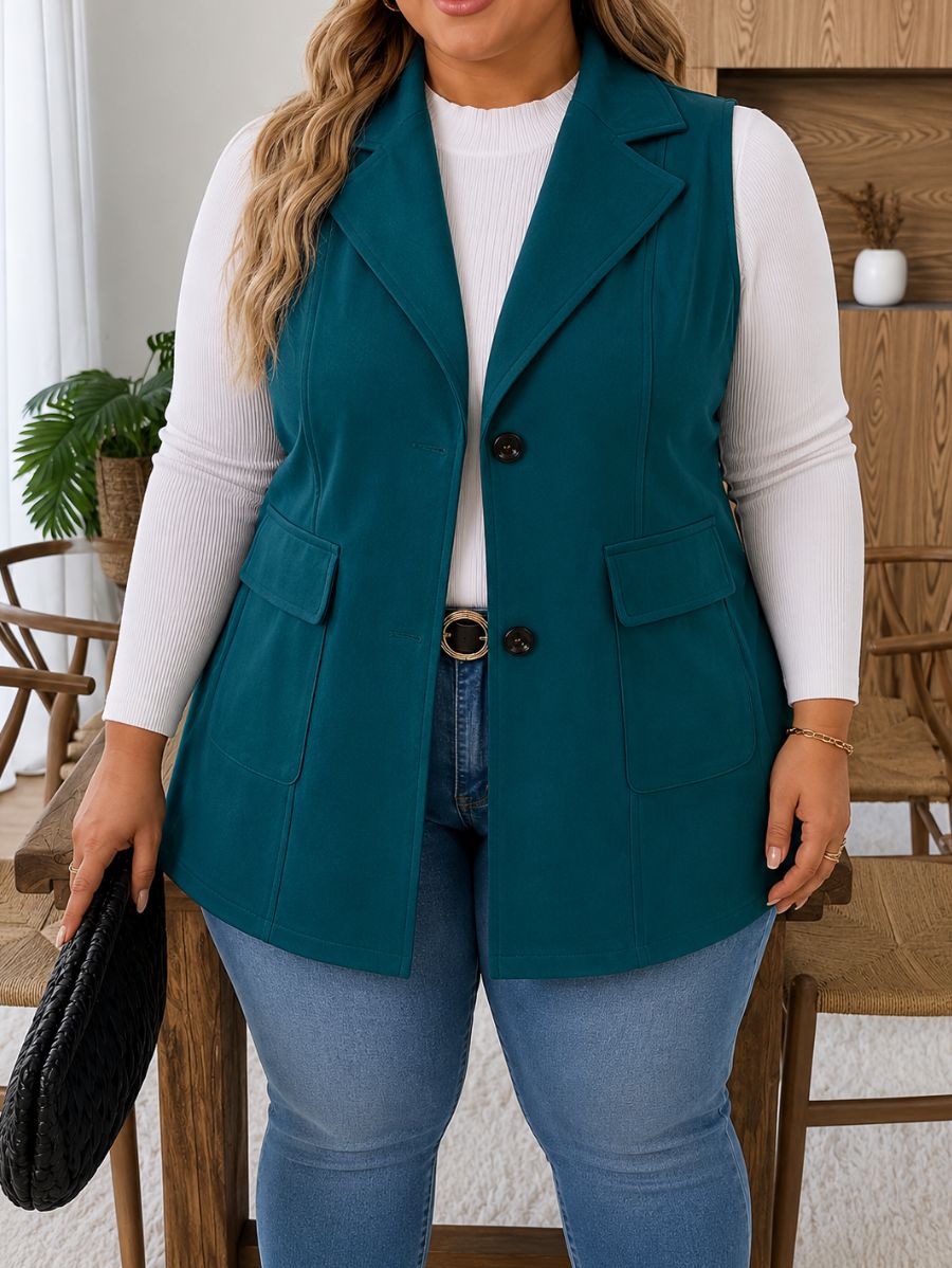 SACO SIN MANGAS CON BOTONES PLUS SIZE Saco Plus Size 06 ZAPRINI Verde 1XL 