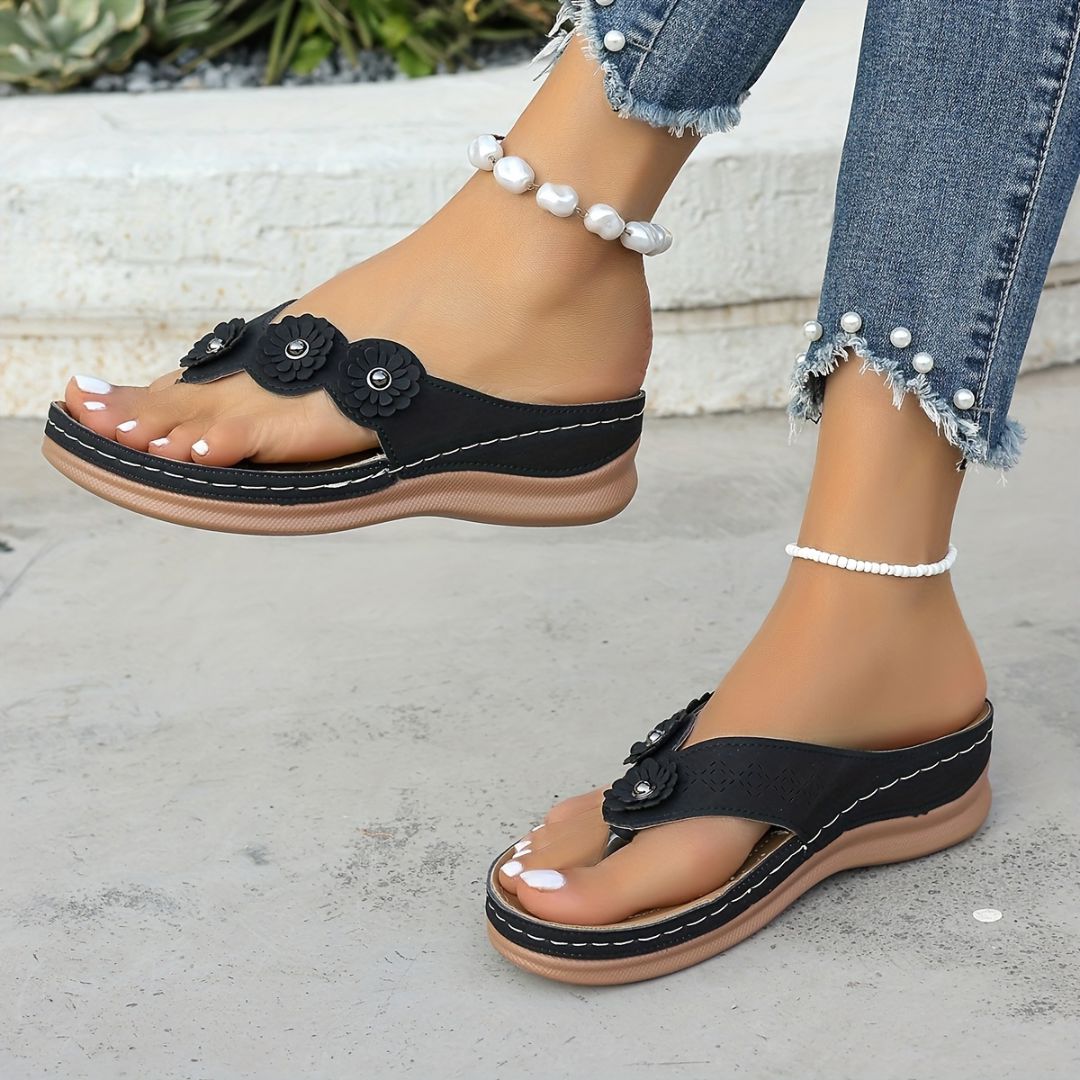 SANDALIAS CON FLORES LATERALES Sandalia 24 ZAPRINI Negro 34 