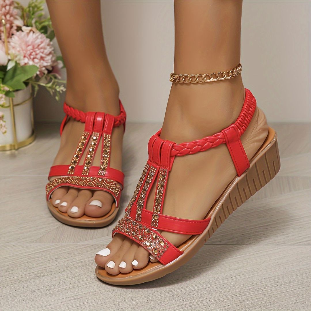 SANDALIAS CON STRASS Y AJUSTE ELÁSTICO Sandalia 19 ZAPRINI Rojo 34 