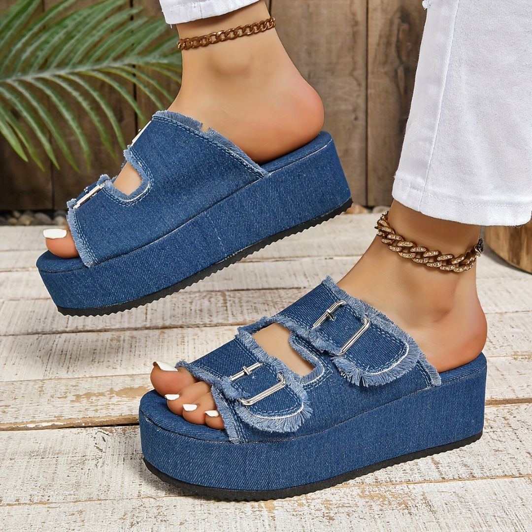 SANDALIAS DENIM CON DOBLE HEBILLA Sandalia 2 ZAPRINI Azul 34 