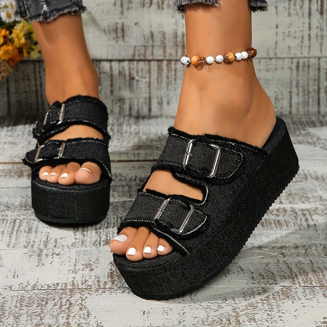 SANDALIAS DENIM CON DOBLE HEBILLA Sandalia 2 ZAPRINI Negro 34 