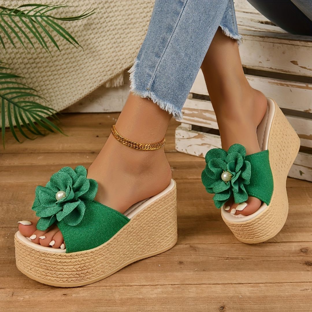 SANDALIAS DE PLATAFORMA CON FLOR Sandalia 3 ZAPRINI Verde 34 