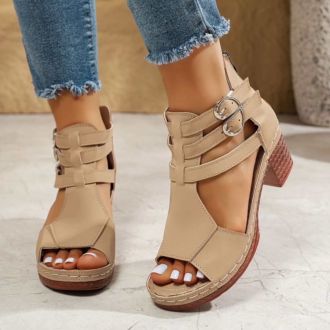 SANDALIAS DE TACÓN GRUESO Sandalia 12 ZAPRINI Beige 34 