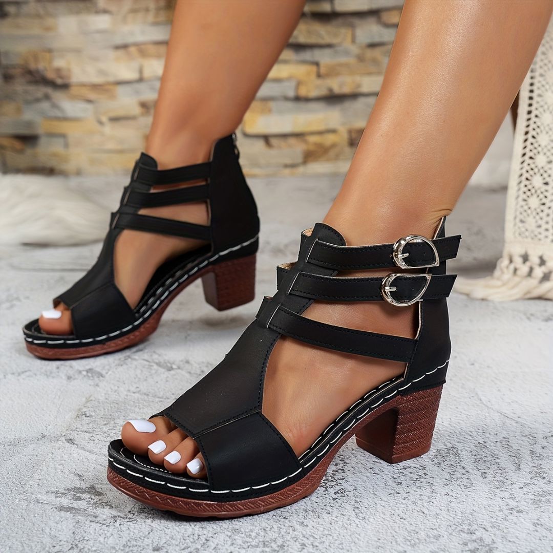 SANDALIAS DE TACÓN GRUESO Sandalia 12 ZAPRINI Negro 34 
