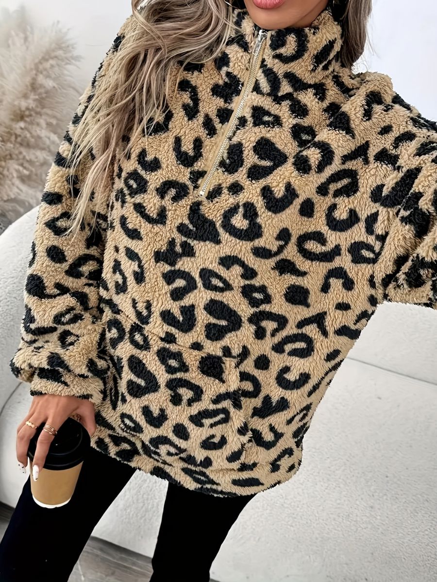 SUÉTER AFELPADO LEOPARDO CON CIERRE Sueter 31 ZAPRINI 