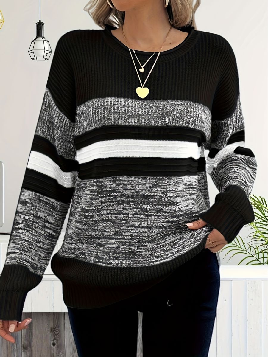 SUÉTER A RAYAS CON CUELLO REDONDO Sueter 14 ZAPRINI Negro S 