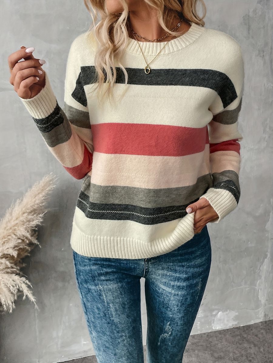 SUÉTER A RAYAS MANGA LARGA CON CUELLO REDONDO Sueter 20 ZAPRINI Beige S 