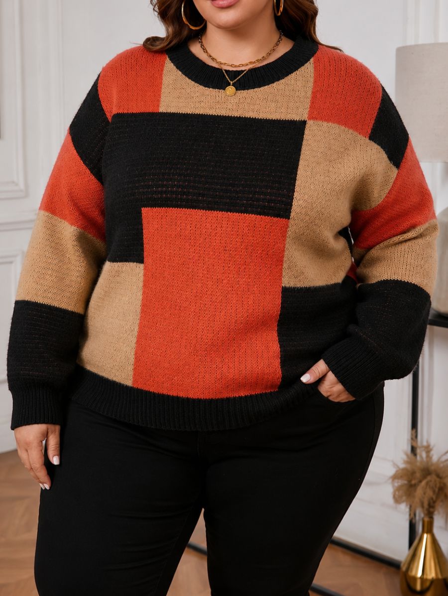 SUÉTER CON BLOQUES DE COLOR PLUS SIZE Sueter Plus Size 03 ZAPRINI 1XL 