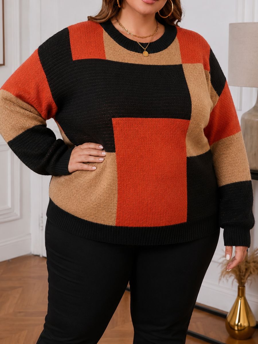 SUÉTER CON BLOQUES DE COLOR PLUS SIZE Sueter Plus Size 03 ZAPRINI 