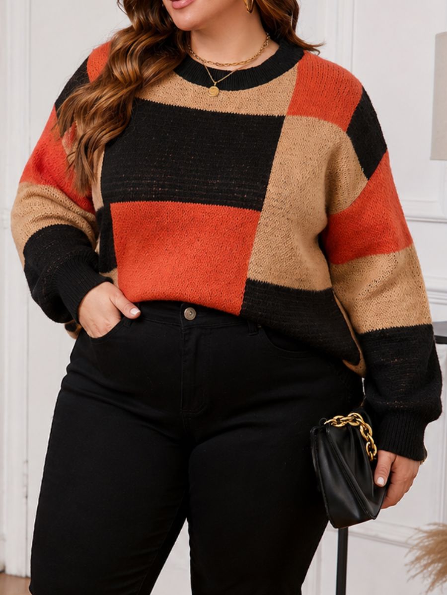 SUÉTER CON BLOQUES DE COLOR PLUS SIZE Sueter Plus Size 03 ZAPRINI 