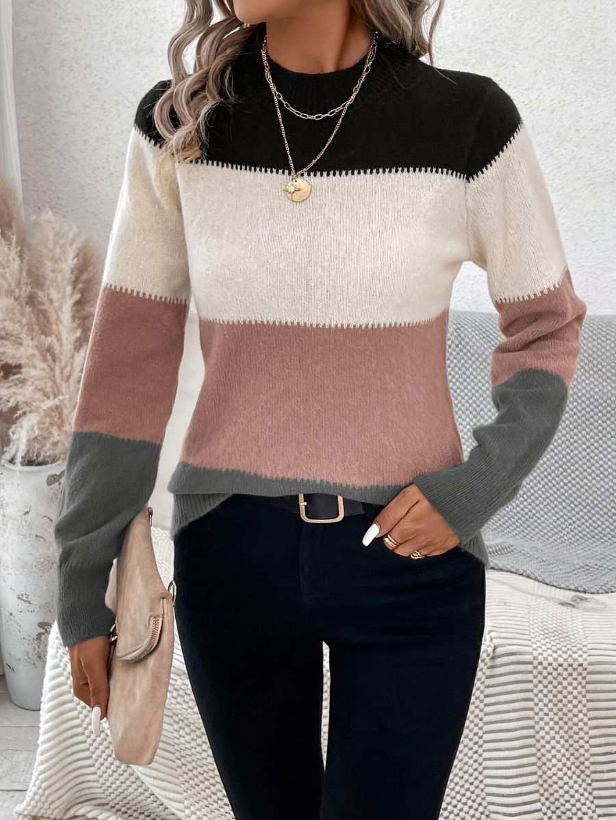 SUÉTER CON BLOQUES DE COLOR Y CUELLO ALTO Sueter 24 ZAPRINI Rosa S 