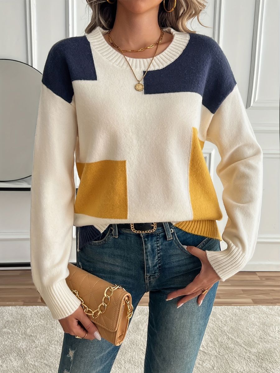 SUÉTER CON CUELLO REDONDO Y BLOQUES DE COLOR Sueter 10 ZAPRINI Amarillo S 