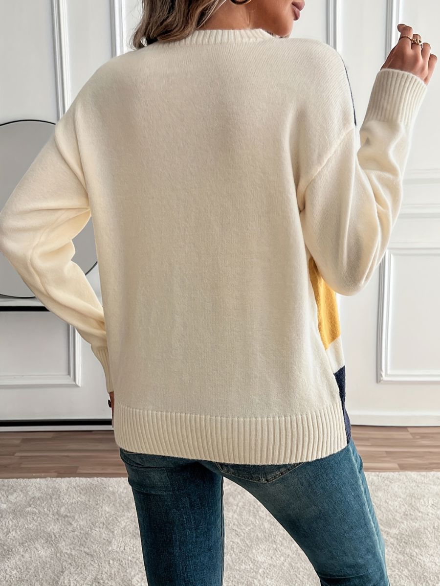 SUÉTER CON CUELLO REDONDO Y BLOQUES DE COLOR Sueter 10 ZAPRINI Amarillo S 