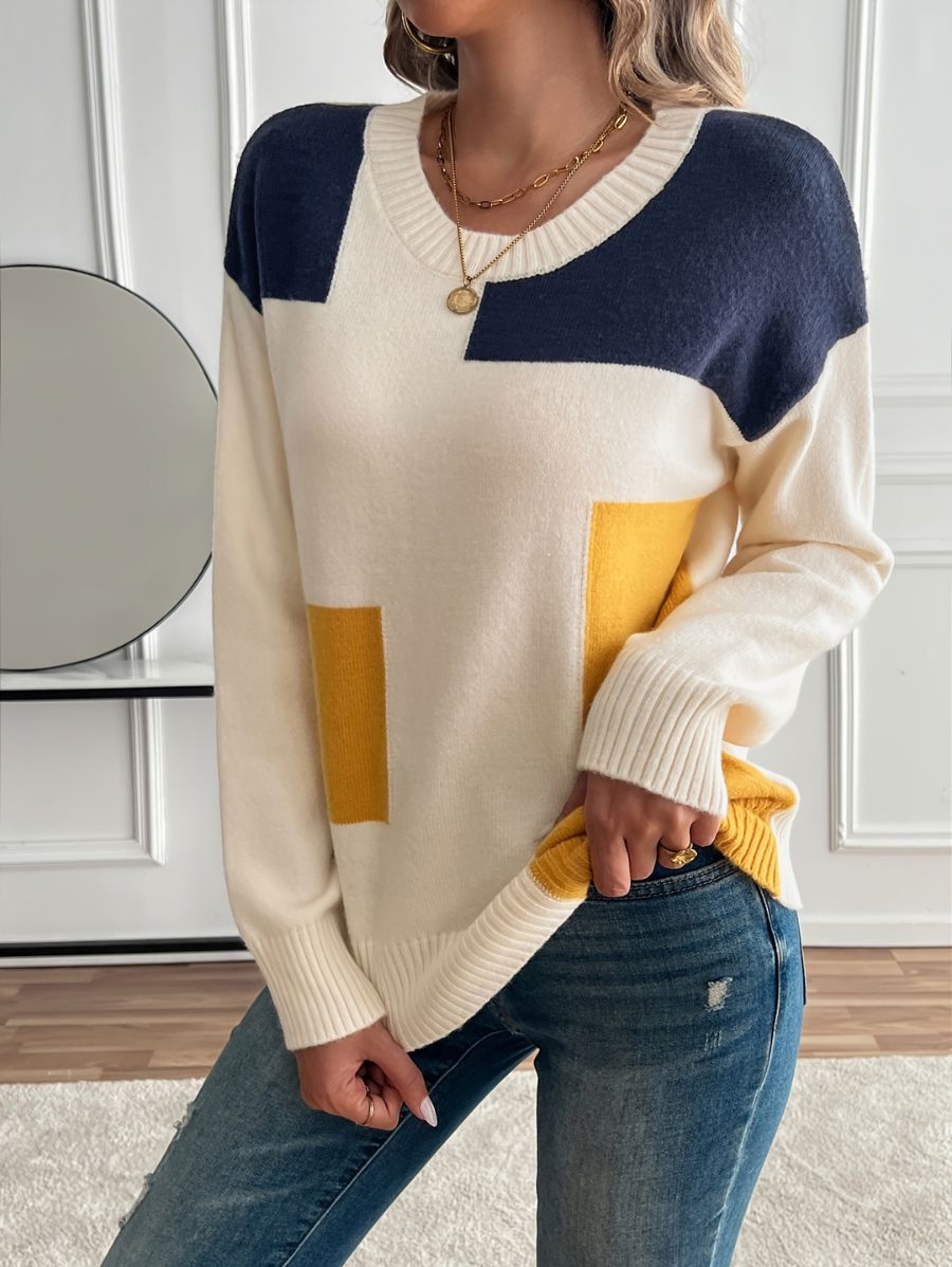 SUÉTER CON CUELLO REDONDO Y BLOQUES DE COLOR Sueter 10 ZAPRINI 