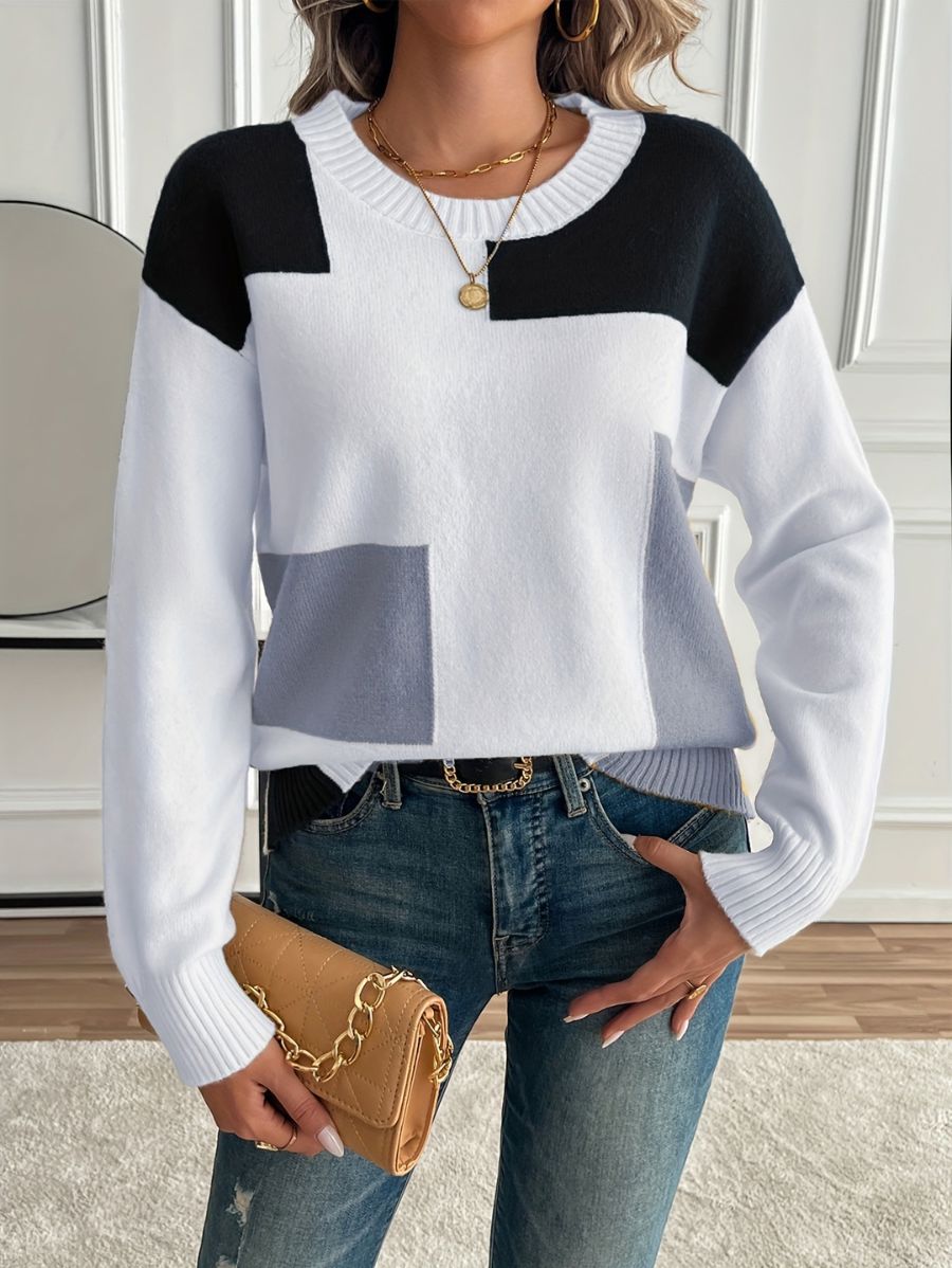 SUÉTER CON CUELLO REDONDO Y BLOQUES DE COLOR Sueter 10 ZAPRINI Gris S 