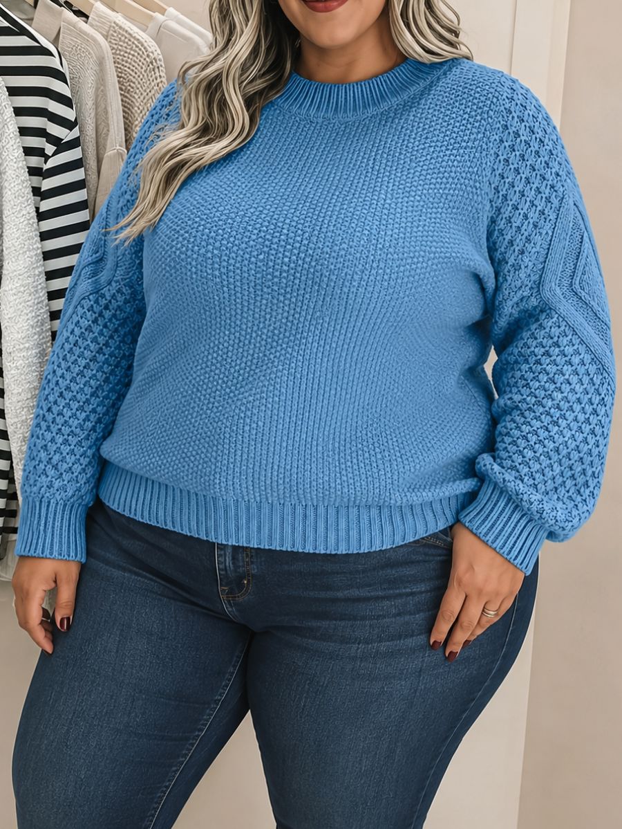 SUÉTER CON DETALLE EN MANGAS PLUS SIZE Sueter Plus Size 06 ZAPRINI Azul 1XL 
